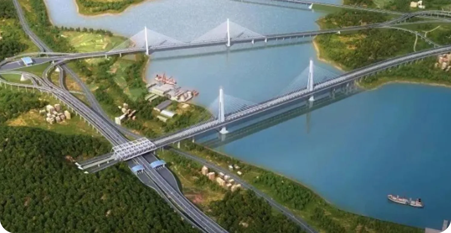 富翅门公铁两用大桥线路效果图